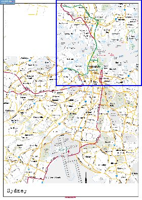 mapa de de estradas Sydney em ingles