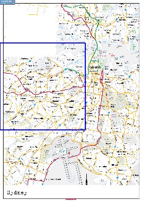 mapa de de estradas Sydney em ingles