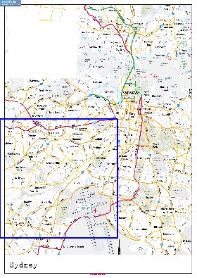 mapa de de estradas Sydney em ingles