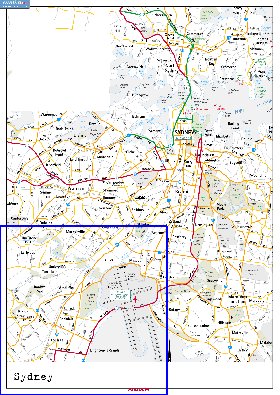 mapa de de estradas Sydney em ingles