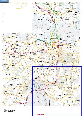 mapa de de estradas Sydney em ingles