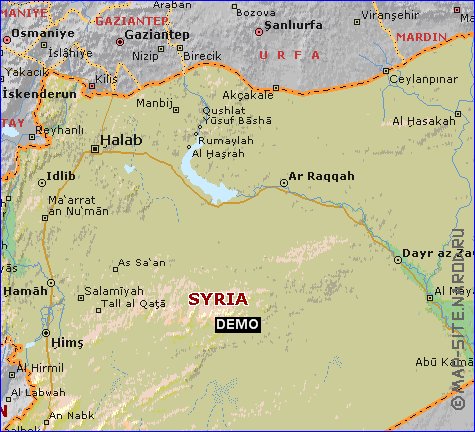 mapa de Siria em ingles