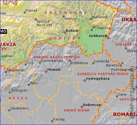 Administrativa mapa de Eslovaquia em ingles