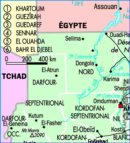 Administrativa mapa de Sudao em frances