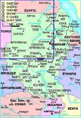 Administrativa mapa de Sudao em frances