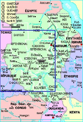 Administrativa mapa de Sudao em frances