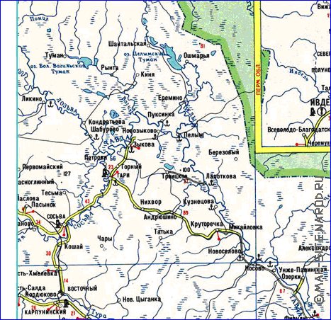 carte de des routes Oblast de Sverdlovsk