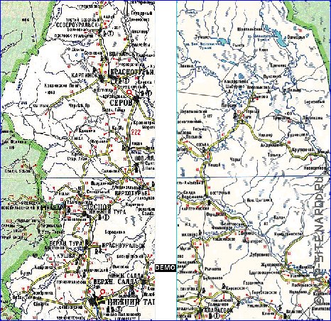 carte de des routes Oblast de Sverdlovsk